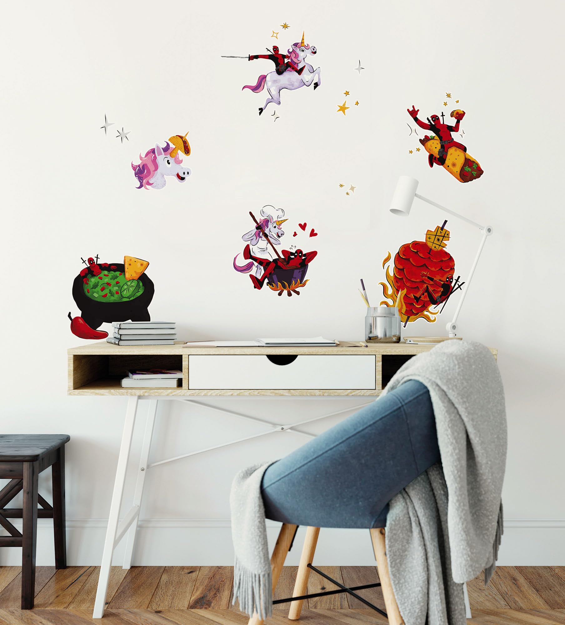 Komar Wall Sticker - Marvel Deadpool Food - Size 50 x 70 cm - Wall Sticker for Children's Room, Wall Decoration, Colourful
