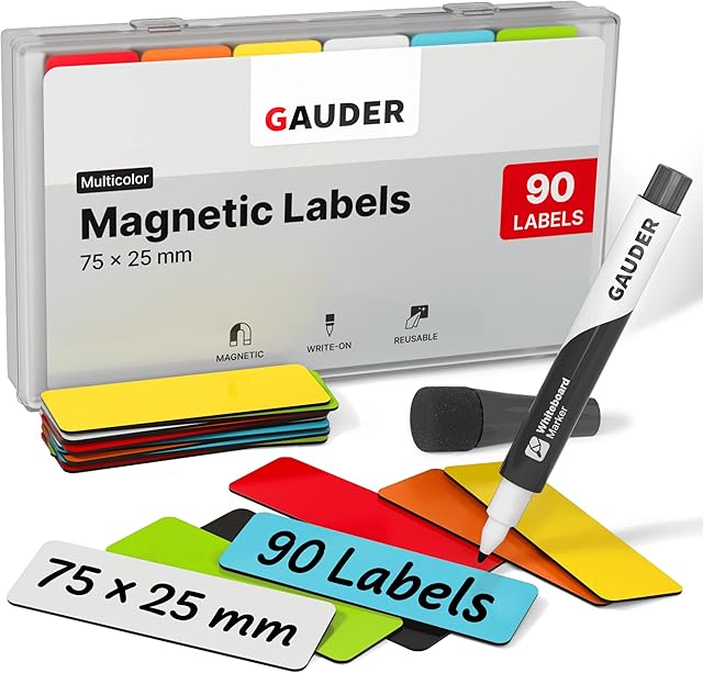 GAUDER Magnetic Dry Erase Labels | Magnetic Labels to write on | Dry Erase Magnets for Classroom, Whiteboard & Blackboard