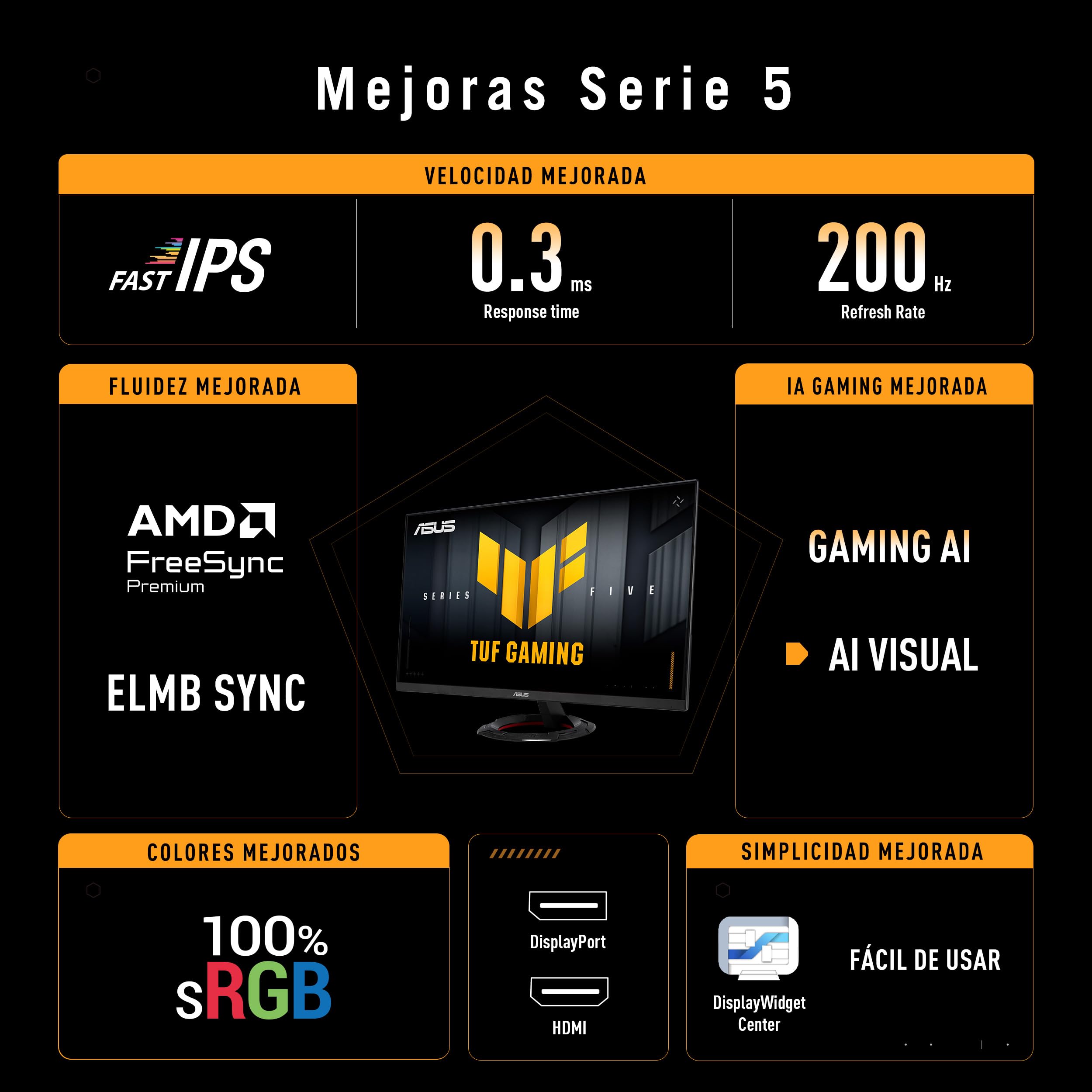 Visita la tienda de ASUS ASUS TUF Gaming VG279Q5R - Monitor de 27", Full HD (1920 x 1080), 200 Hz, Fast IPS, ELMB, 0,3 ms GTG (mín.), Altavoces estéreo, DisplayWidget Center, AI Visual in use