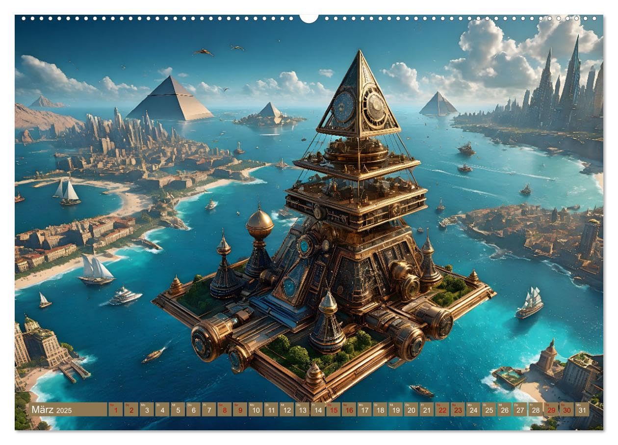 Steampunk Pyramidenwelt (Wandkalender 2025 DIN A2 quer), CALVENDO Monatskalender: Beeindruckende Bilder futuristischer Lebensräume und fantastischer ... in einer fiktiven Welt (CALVENDO Technologie)