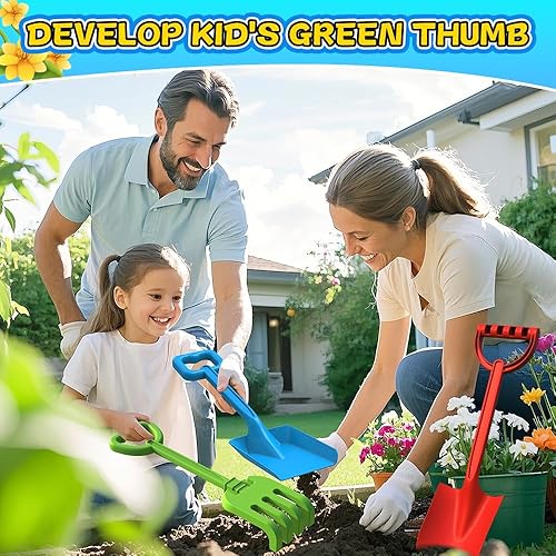 Miniatura 5 de Juego de palas de playa jumbo para niños, pala de arena de plástico ABS de mango largo de 16 pulgadas, paquete de 3 unidades de plantación de verano