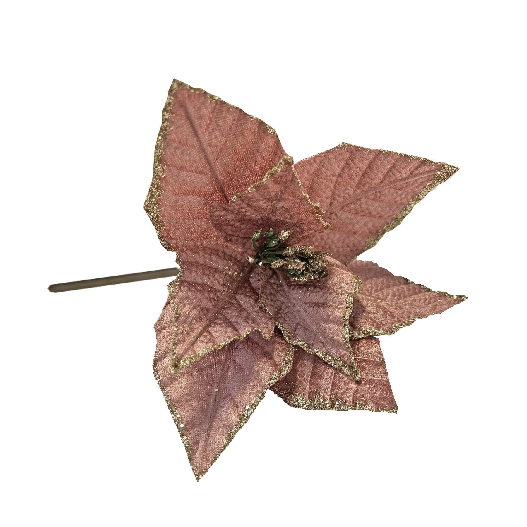 Widdle Gifts Gold Christmas Poinsettia 22Cm Rose Artificial Flower Stem Tree Decoration