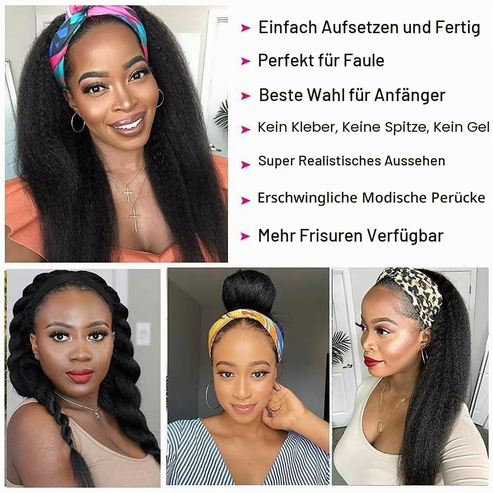 Perücke Mit Stirnband Headband Wigs for Black Women Kinky Straight Headband Wig Human Hair Wigs Brazilian Virgin Hair Glueless Wig Wear and Go Headband Wig 180% Density Yaki Human Hair Wig 14 Inch