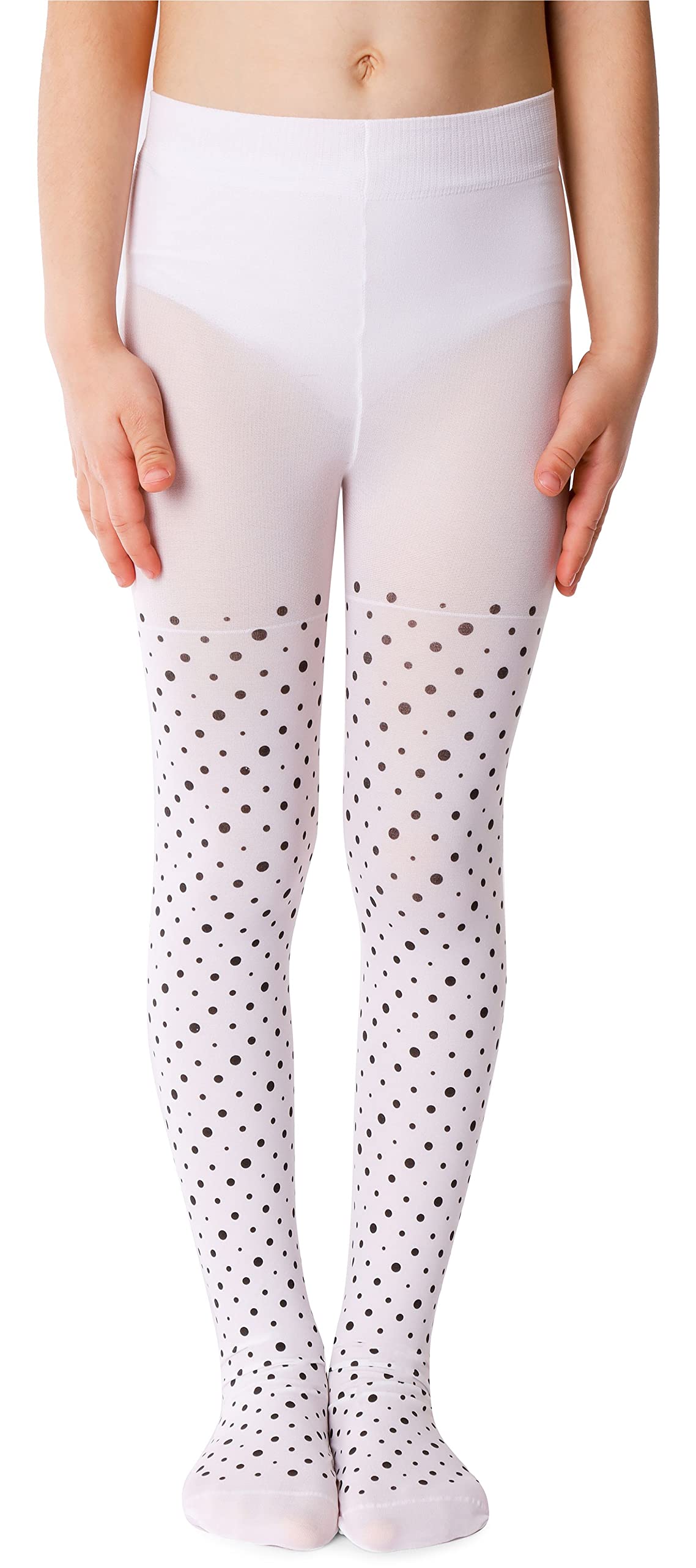Noq Girls Bubbles Bianco Children Thin Tights With Beautiful Print Patterned Pantyhose 40 Den School Dance Ceremony Casual, 7-8 Years (122-128)