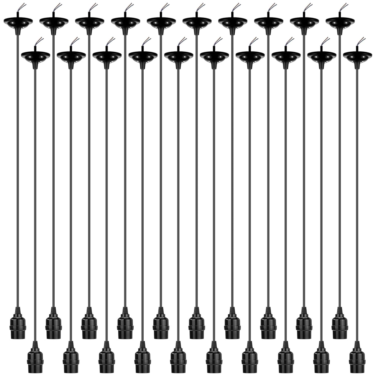 Retisee 20 Pack Hanging Pendant Light Cord Kit Bulk E27 Base 4ft Adjustable Hanging Heavy Duty Industrial Edison Bulb Lamp Swag Light Kit for Kitchen Dining Room Terraces (Without Control Knob)
