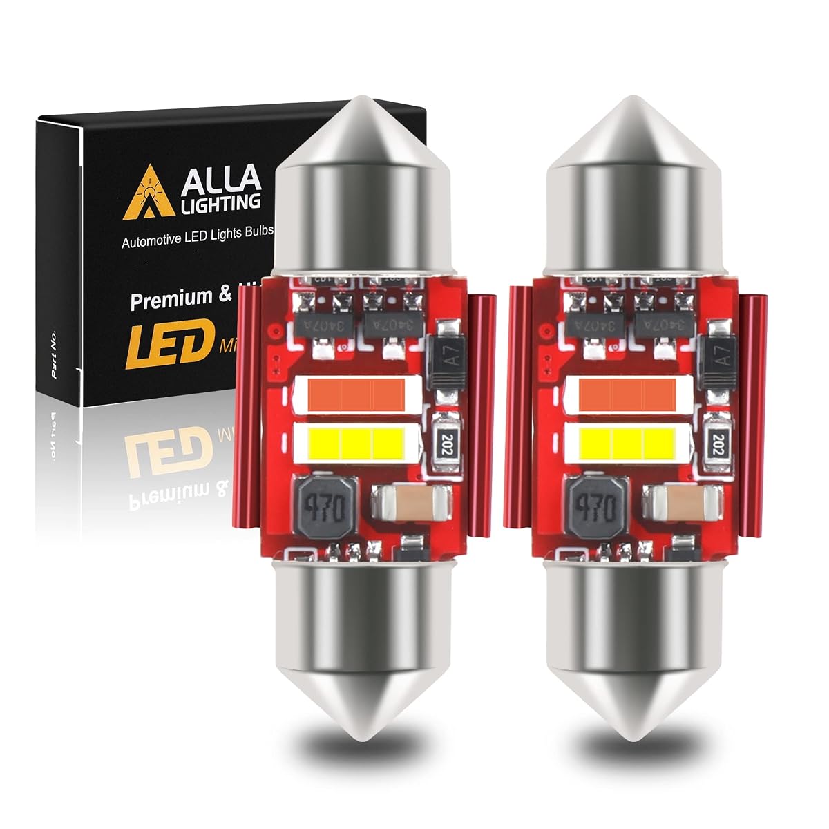 Alla Lighting Dual Color LED Festoon Bulbs 31MM DE3175/DE3022, White/Red
