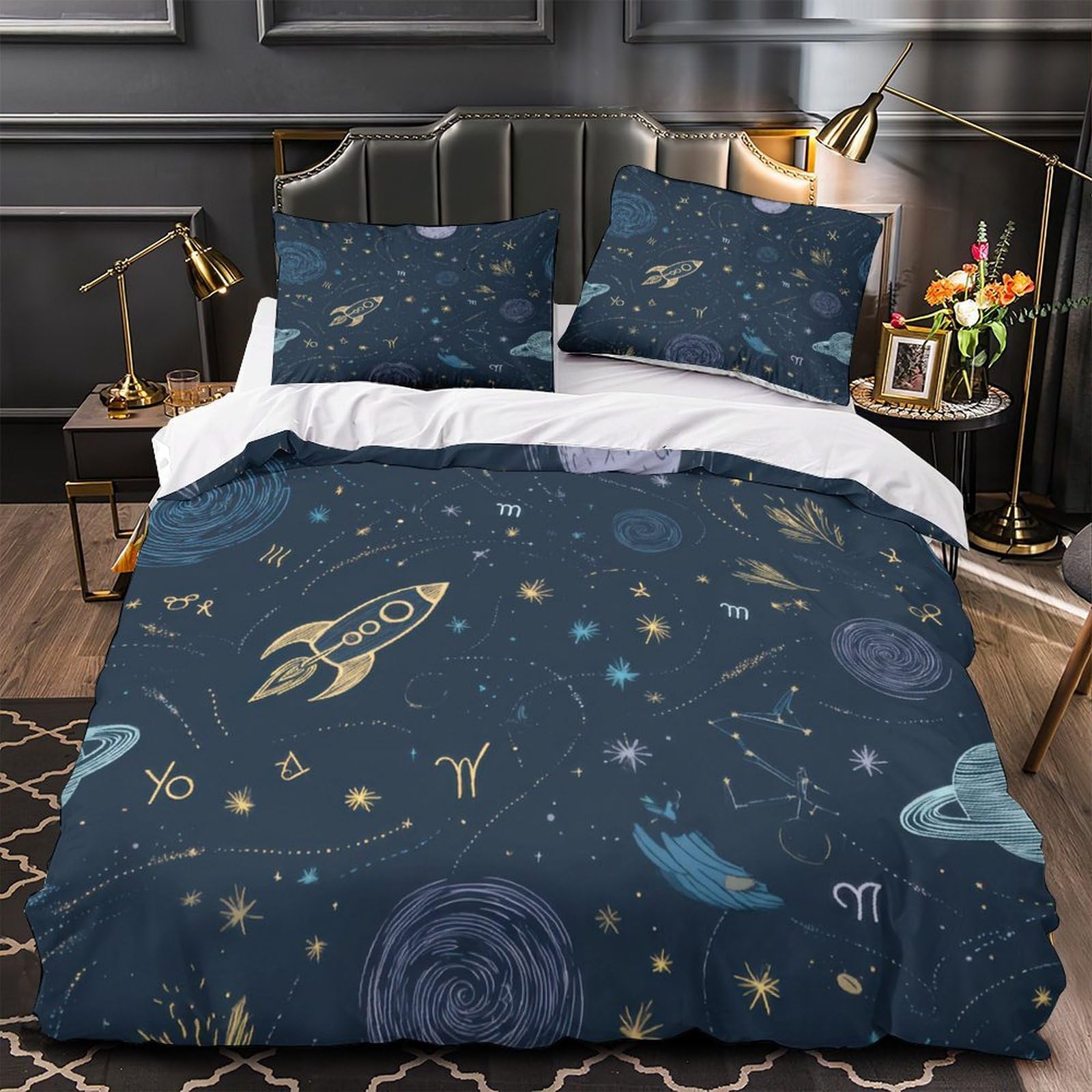 Fusée spatiale parure de lit enfant 135x200cm housse de couette microfbre douce