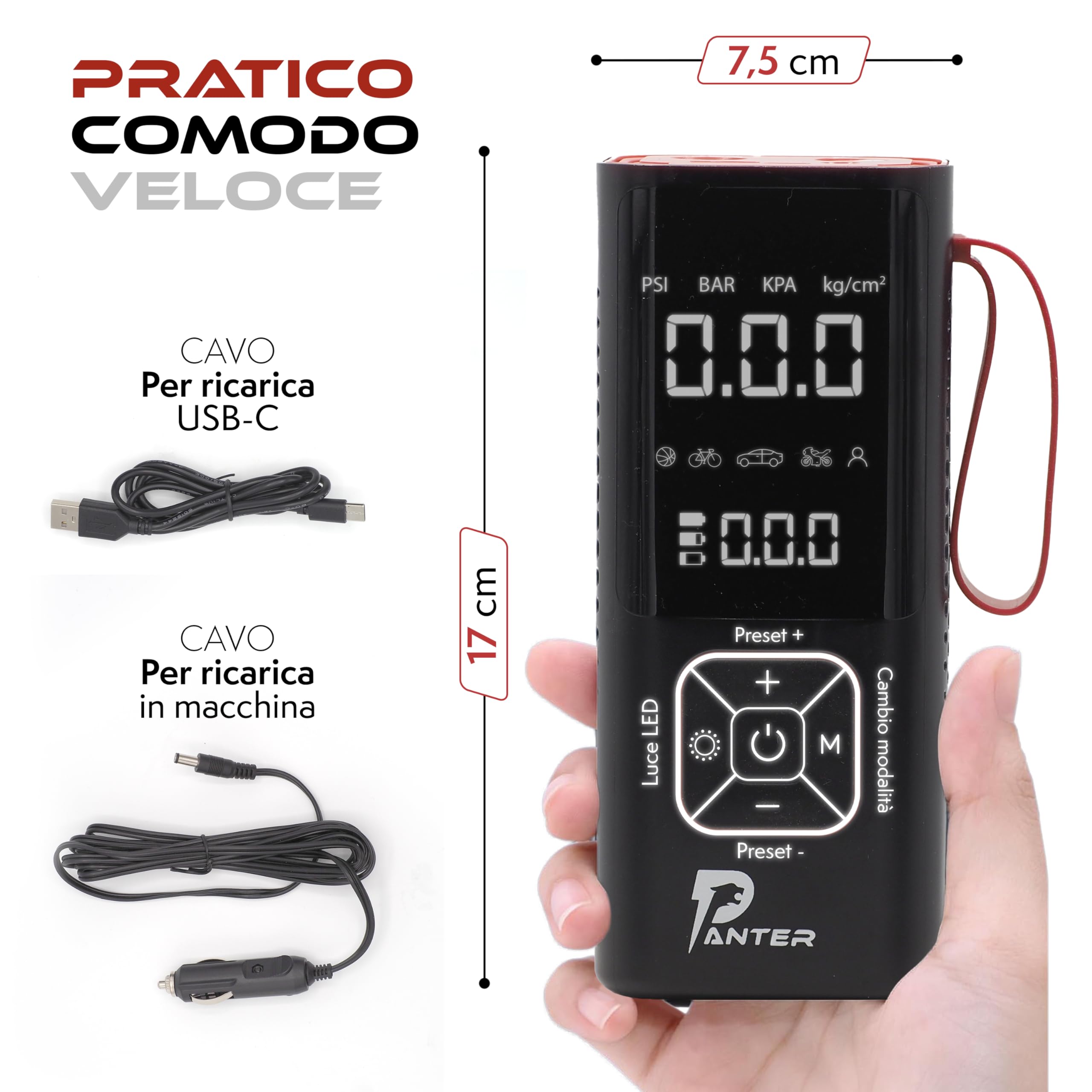 Compressore Aria Portatile Auto 150PSI - Gonfiatore Gomme Senza Fili, 6000mAh, Display Digitale, Luce LED - Foto 6