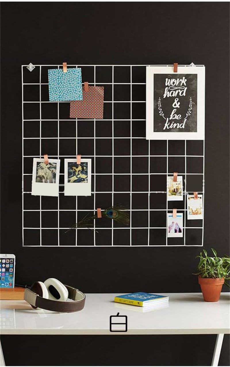 Grid Photo Wall Mesh Display Panel Decorative Iron Rack Clip Photograph Wall Hanging Picture wall ,Ins Art Display Photo wall, 23.5*23.5 Inch (23.5*23.5inch, WHITE)