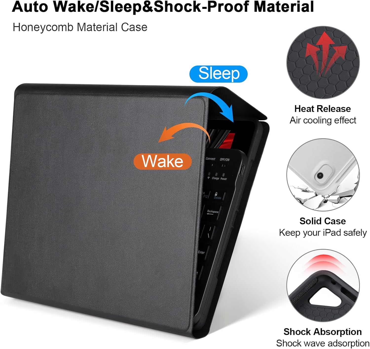 APHBZGE for iPad 6/5th Generation Case with Keyboard 2018/2017,Detachable Bluetooth Keyboard case for iPad Air 2/1,iPad Keyboard Case 9.7 inch with Pencil Holder,Square Keycaps,Black