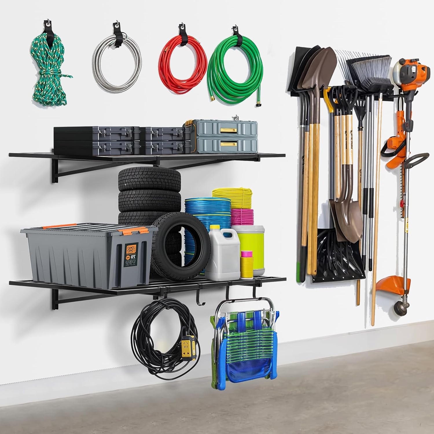 2-Pack Stripe Wall-Mounted Shelves by 46.5x24 Inch Black | Garage Storage Racks for Tools, Gear & More