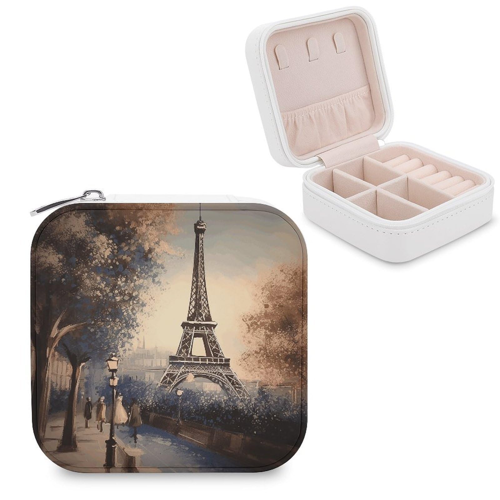 VstaDank Romantic Paris Eiffel Tower Jewelry Box for Women Custom Travel Jewelry Case Personalized Travel Jewelry Boxes Small Portable Jewelry Organizer Box for Rings Necklaces Bracelets Earring