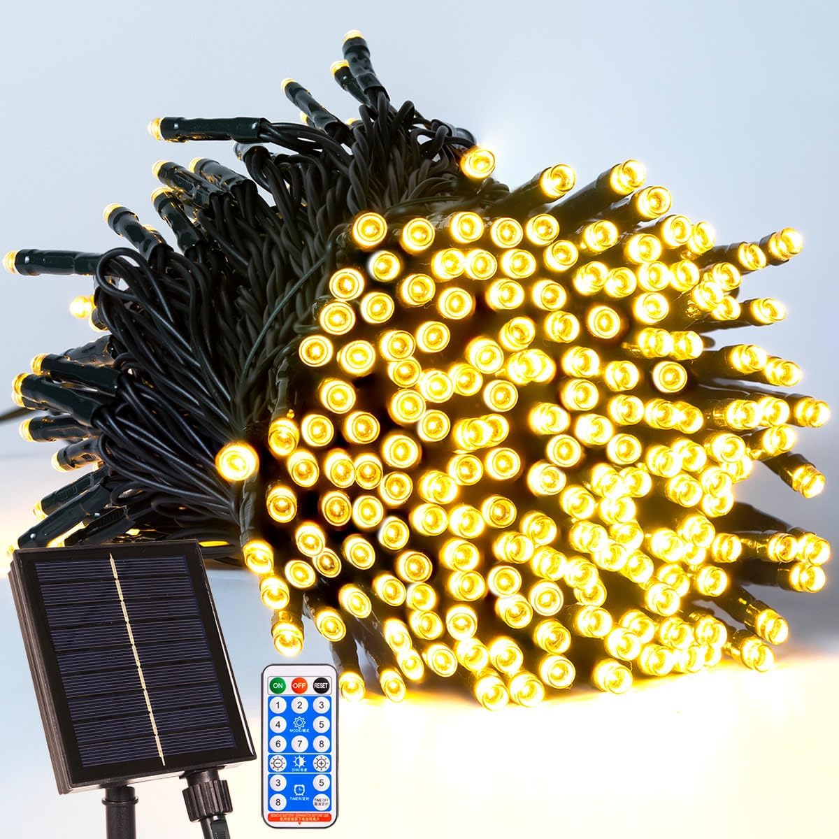 Solar String Lights for Outside High Bright Outdoor Waterproof Solar Powered String Lights with Remote for Tree Garden Backyard Patio Porch (Warm White, 100FT 300 LED)