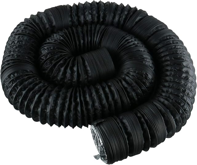 DasMarine Air Duct, Black Flexible Ducting HVAC Ventilation Air Hose for Grow Tents, Dryer Rooms,Kitchen (100mm x 10m)