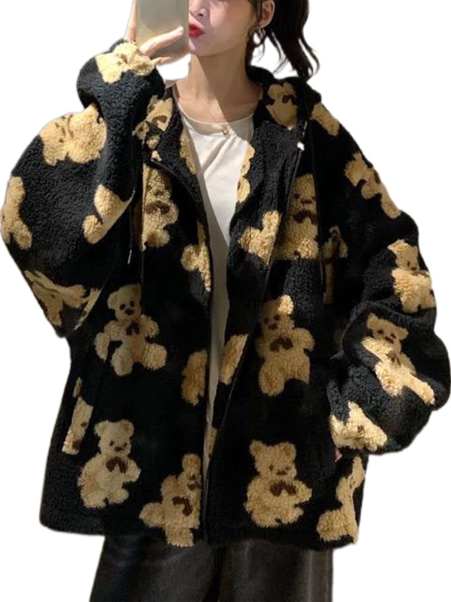 Colisha Women's Hooded Sherpa Jacket Casual Winter Warm Soft Teddy Bear Zip Up Hoodie Sweatshirt Outwear Coat