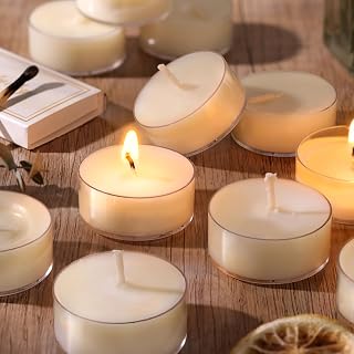 DEVI Soy Wax Tea Lights Candles 100 Pack Paraffin-Free, Soy Tea Lights Bulk-4 Hours Long Burning, Unscented White Small Votive Candles, Votives Bulk for Wedding Baby Shower Favors