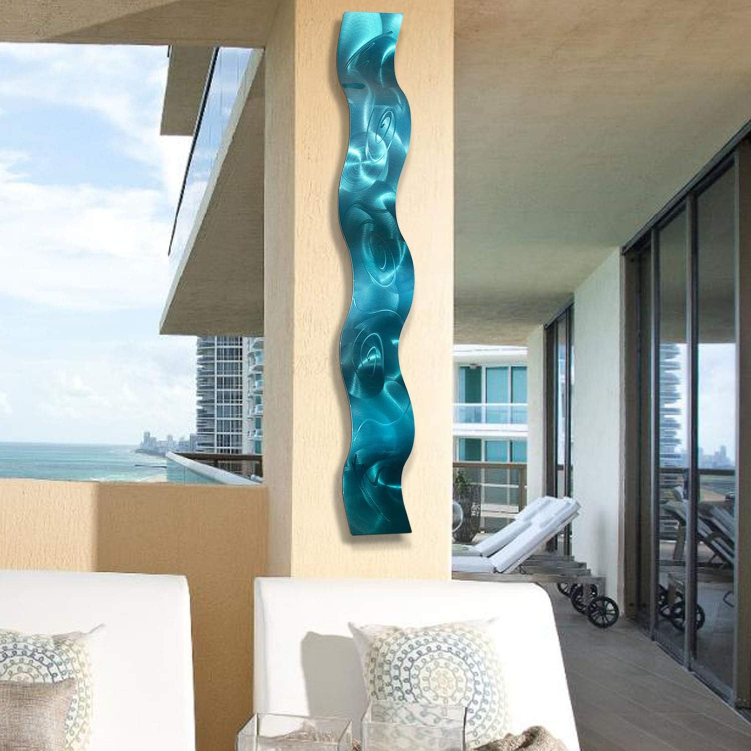 Statements2000 Abstract Metal Wall Art Sculpture Wave - Modern Home Decor by Jon Allen - 46.5" x 6", Aqua : Home & Kitchen