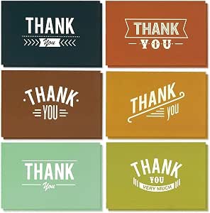 Best Paper Greetings 48 Pack Retro Typography Thank You Cards | 6 Assorted Earth Tone Colors | Blank Inside, Bulk Boxed Set with Envelopes for Business & Personal Appreciation 4x6 in
