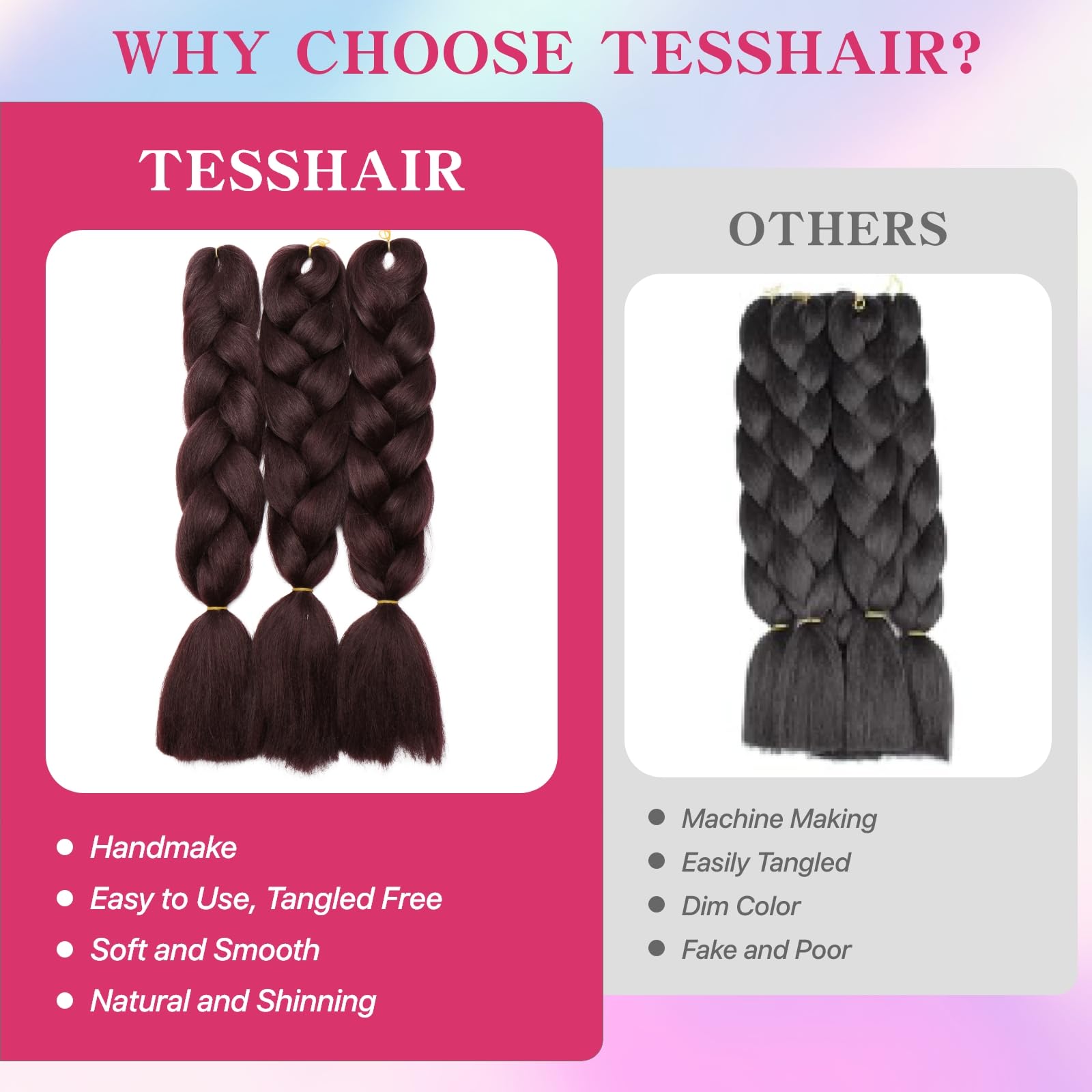 tesshair Braiding Hair Extensions 24 Inch Jumbo Braiding for Twist Braiding Synthetic Fashion Braids Extensions Hair Natural Braid Extensions for Women Grils (Dark Auburn - Image 3