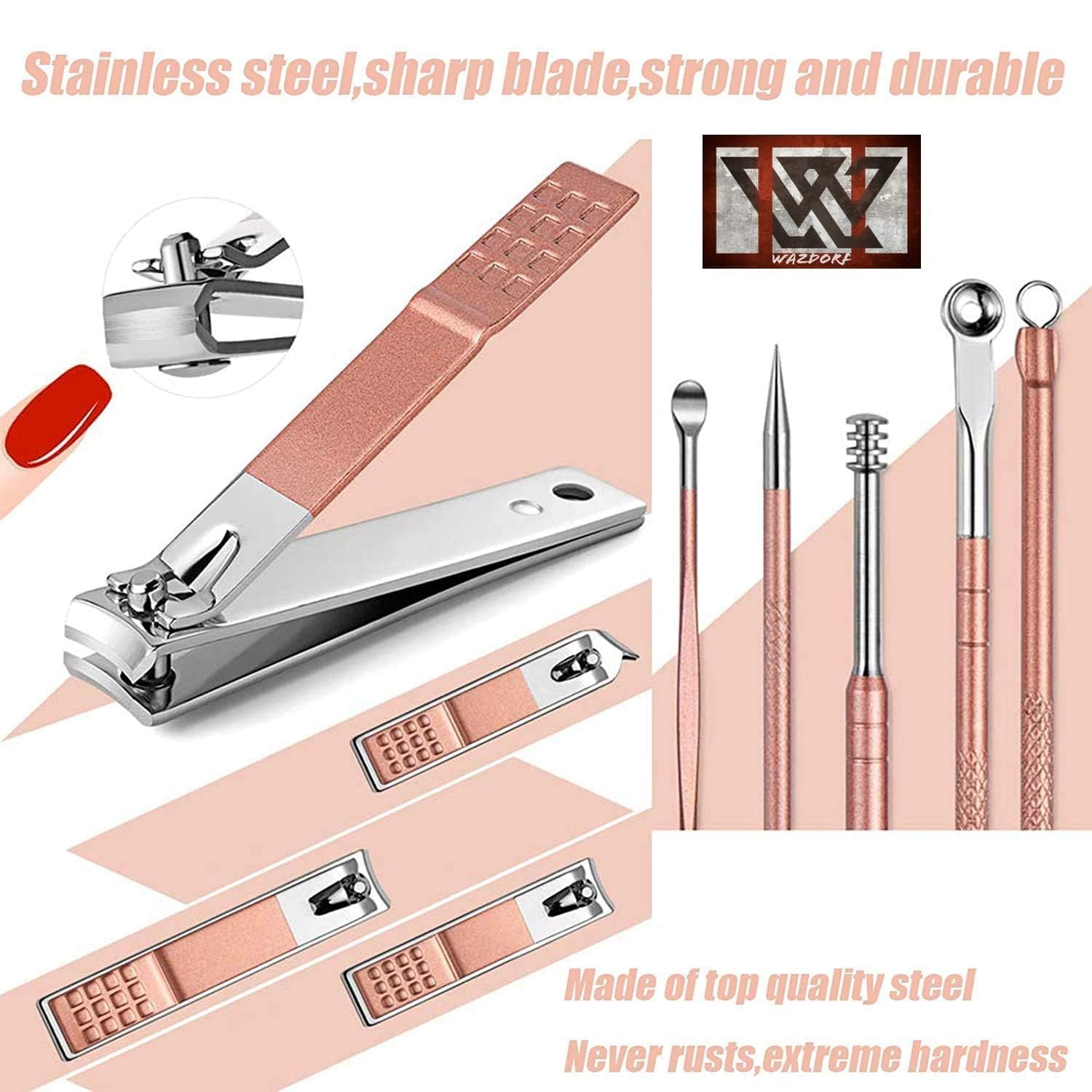 HKD SALES 18 IN 1 Stainless Steel Professional Manicure Set Nail Cutter For Women Nail Scissors Luxury Grooming Kit Manicure Pedicure Kit For Women Nail Acne Remover needle (18 IN 1) 3