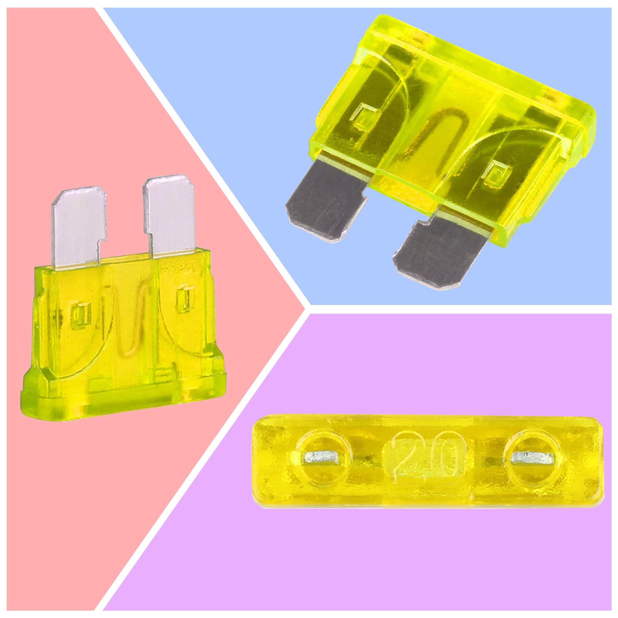 Car Fuses, 2Pcs Standard Blade Fuses 20A for Car Boat RV Truck Motorcycle (Yellow 20 Amps) — view 4