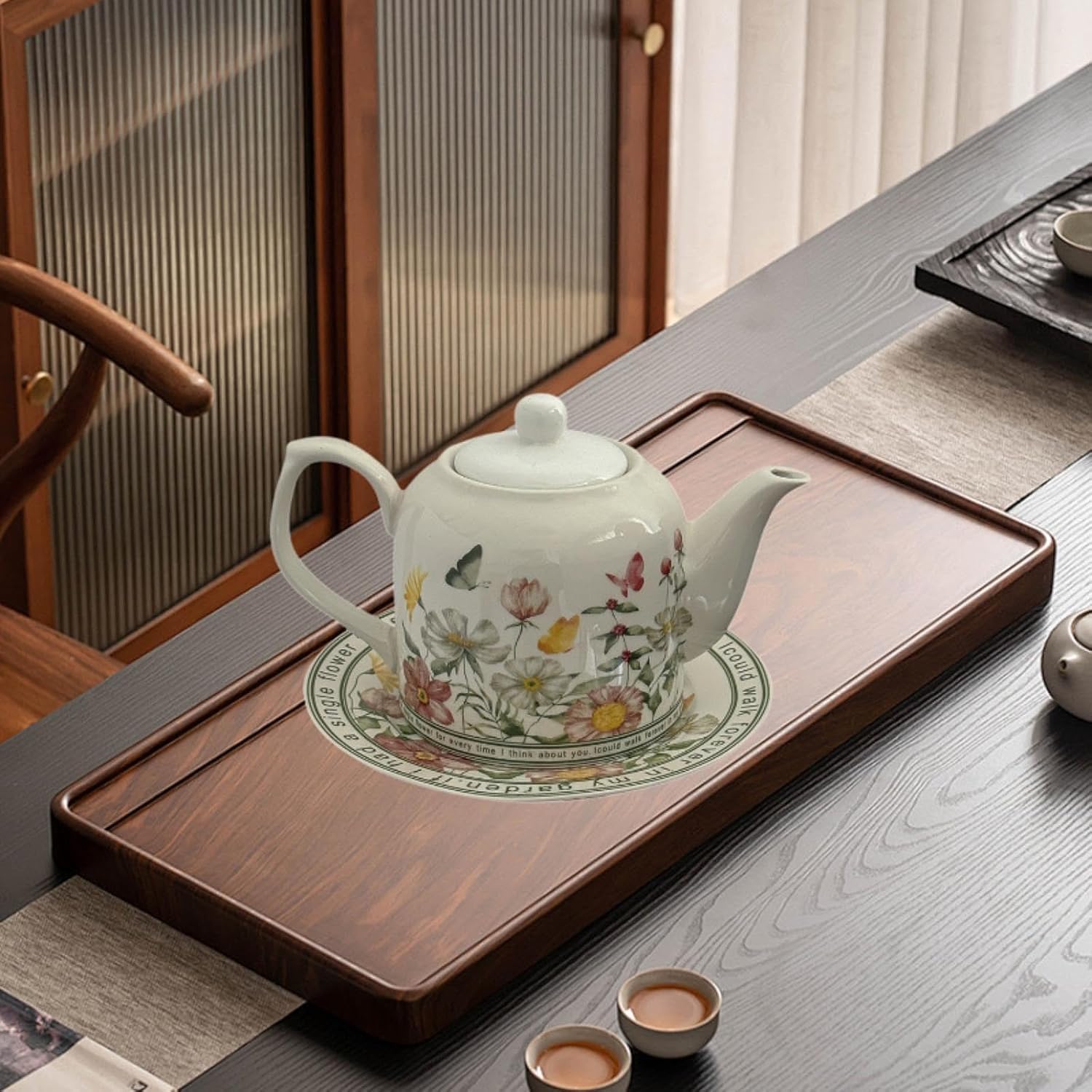 Teiera Floreale con Piattino, Bollitore per Acqua in Porcellana per Tè Pomeridiano, Brocca per Caffè e Latte