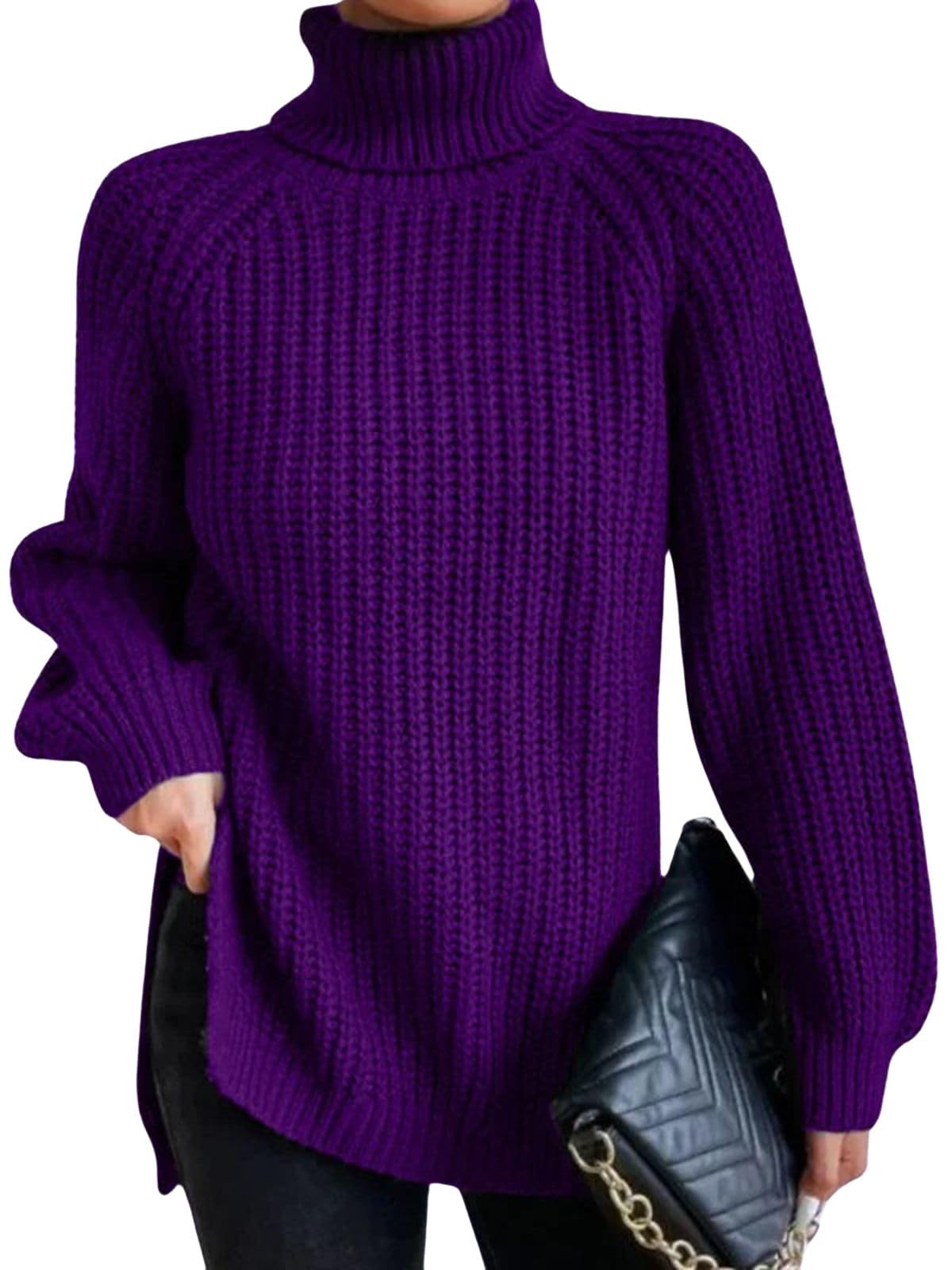 Turtleneck Women Cotton Turtleneck Sweater Cable Knit Sweater Fall Long Sleeve Ribbed Tunic Pullover Sweaters Fashion Winter