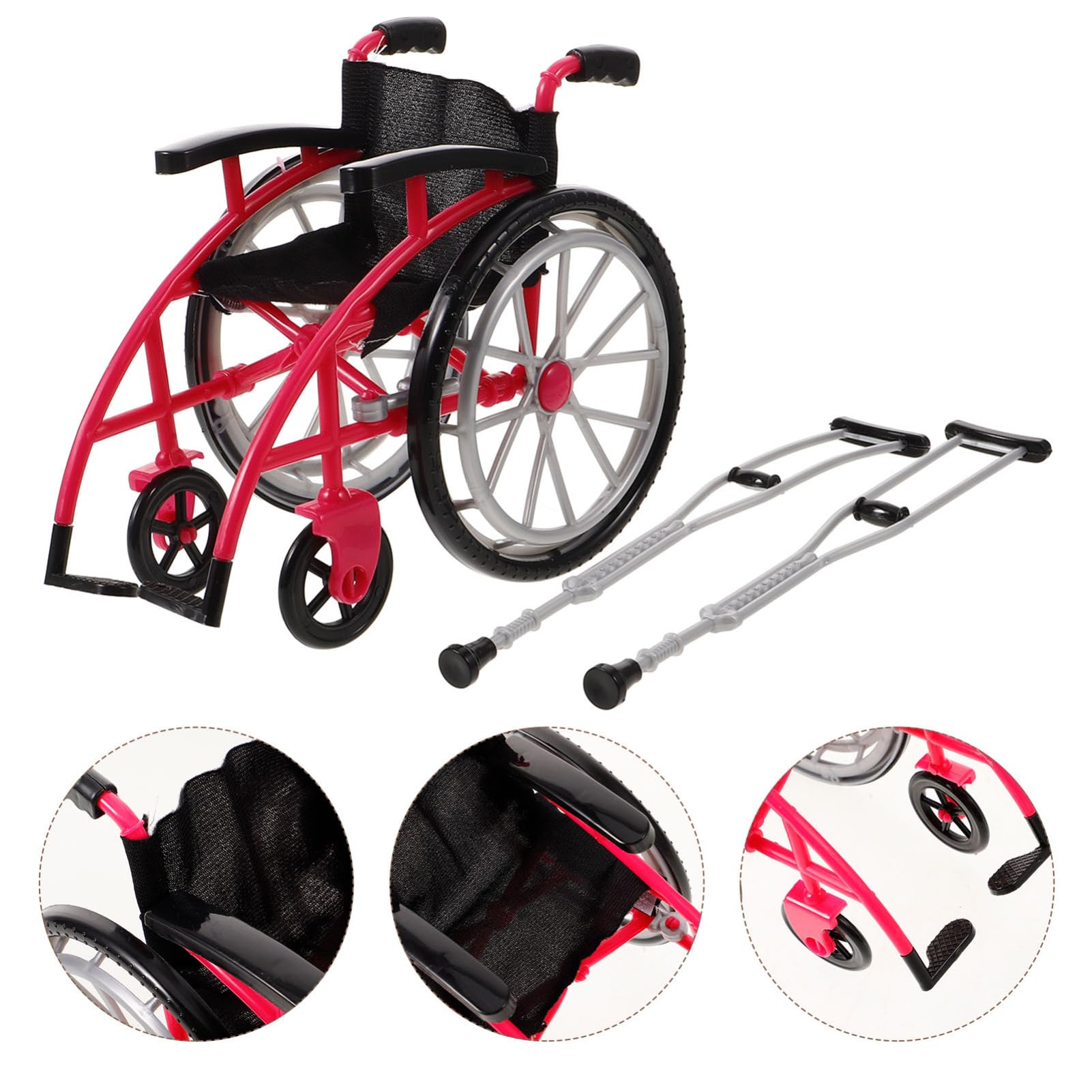 TOYANDONA 1 Set Doll Wheelchair and Crutches Playset: Realistic Miniature Wheelchair Crutch Toy - Image 4
