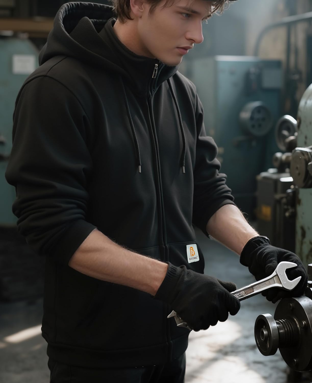 BOCOMAL FR Men's Hoodies Zipper Mock-Neck 14oz Heavyweight Fleece Fire Resistant Hooded Sweatshirts-NFPA2112 CAT2 - Image 2