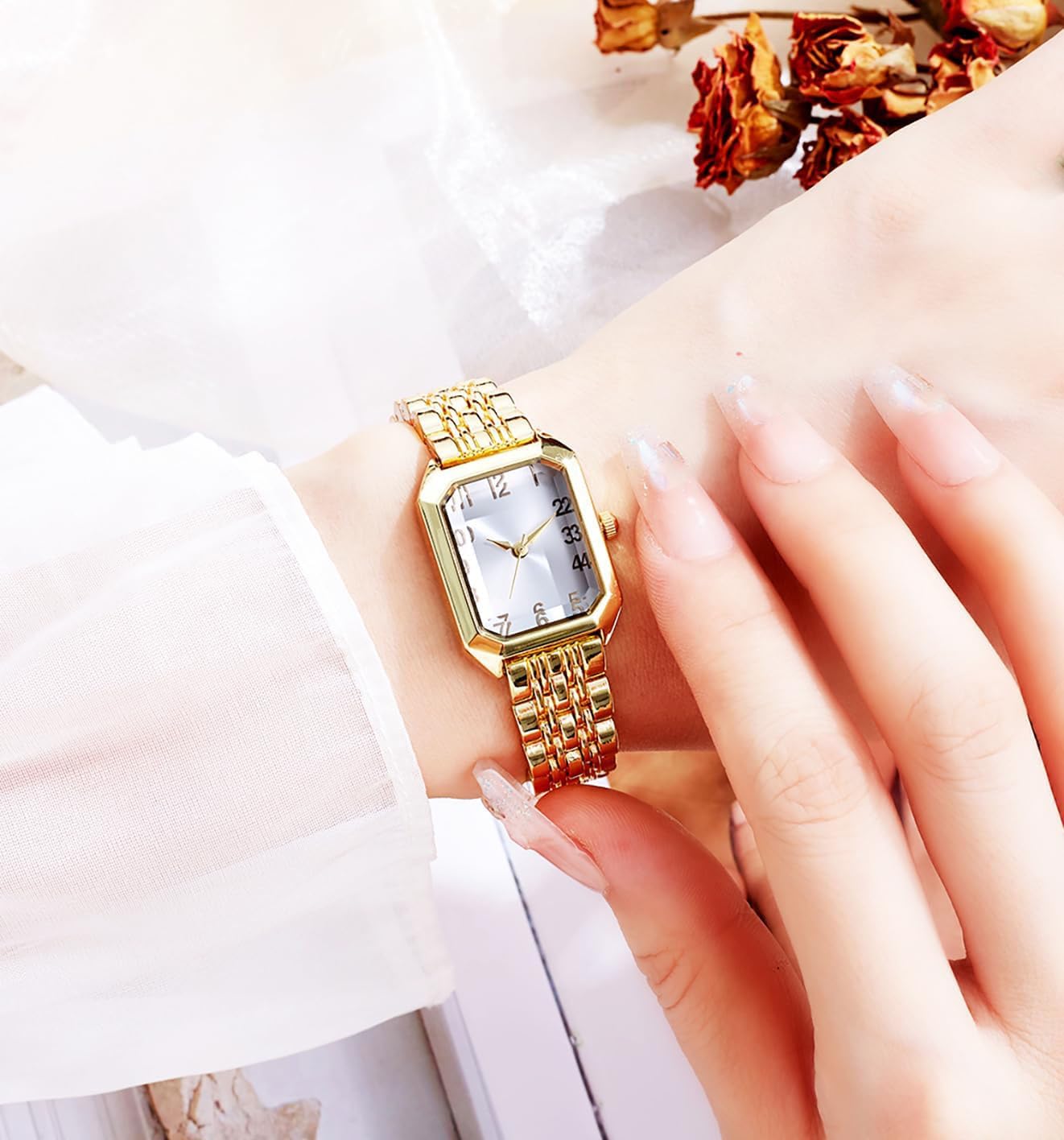 GOODLIYA Luxury Watches for Women Square Case Stainless Steel Band Ladies Wrist Watch Fashion Simple Water Resistant Quartz Wristwatch - Image 2