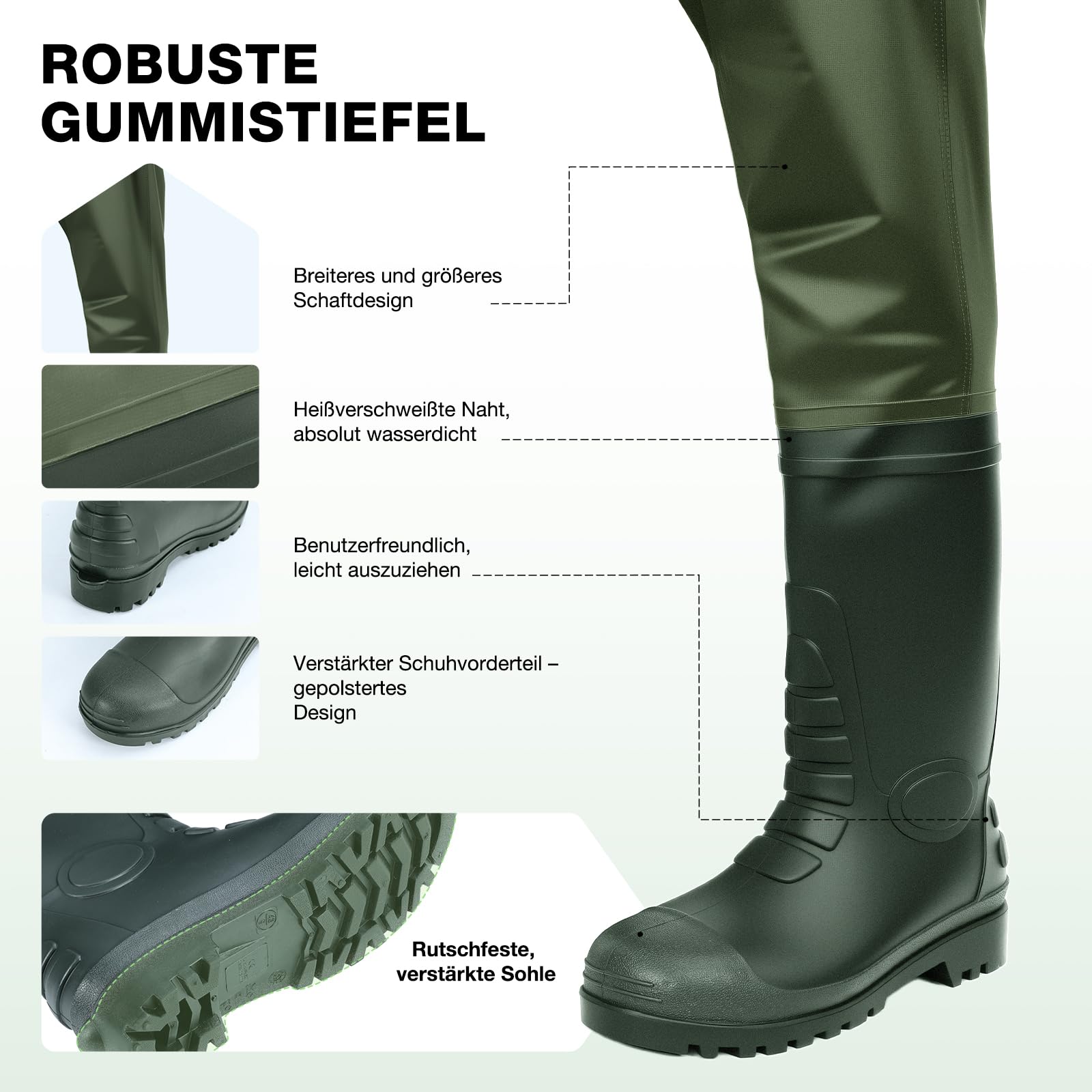 Lekesky Wathosen mit Stiefeln für Damen und Herren, wasserdichte 2-lagige Nylon/PVC-Wathosen – für den Einsatz im Wasser, zum Angeln, Jagen und Arbeiten im Schlamm