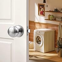 Vista 6 de Gobrico Cerradura de puerta de paso de acero inoxidable níquel satinado interior sin llave redonda perilla de puerta cerrada, 1 paquete