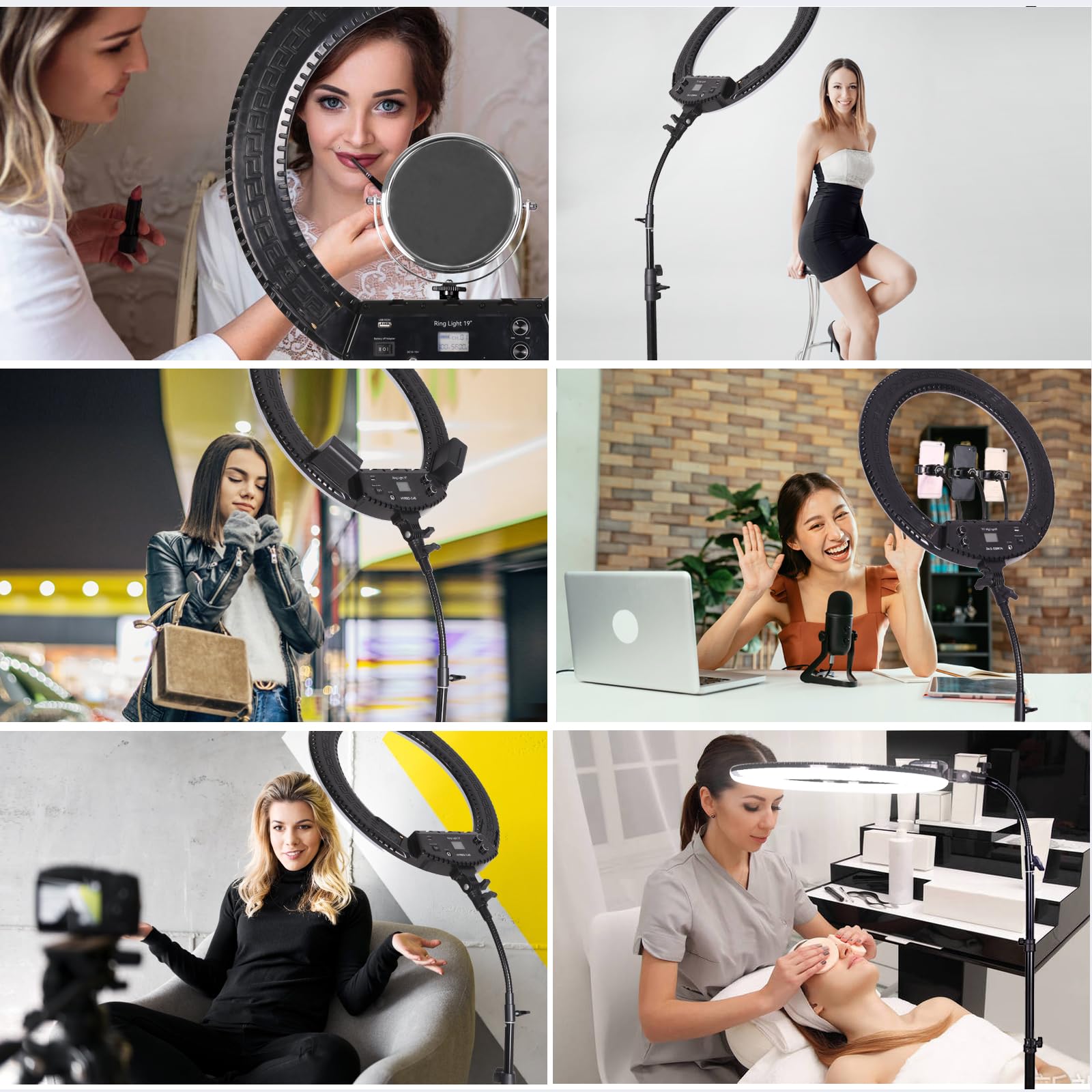 Zestaw oświetlenia LED 48,3 cm do fotografii portretowej w studiu, nagrywanie wideo YouTube, transmisja na żywo, tatuaż brwi, piękno rzęs, makijaż i oświetlenie