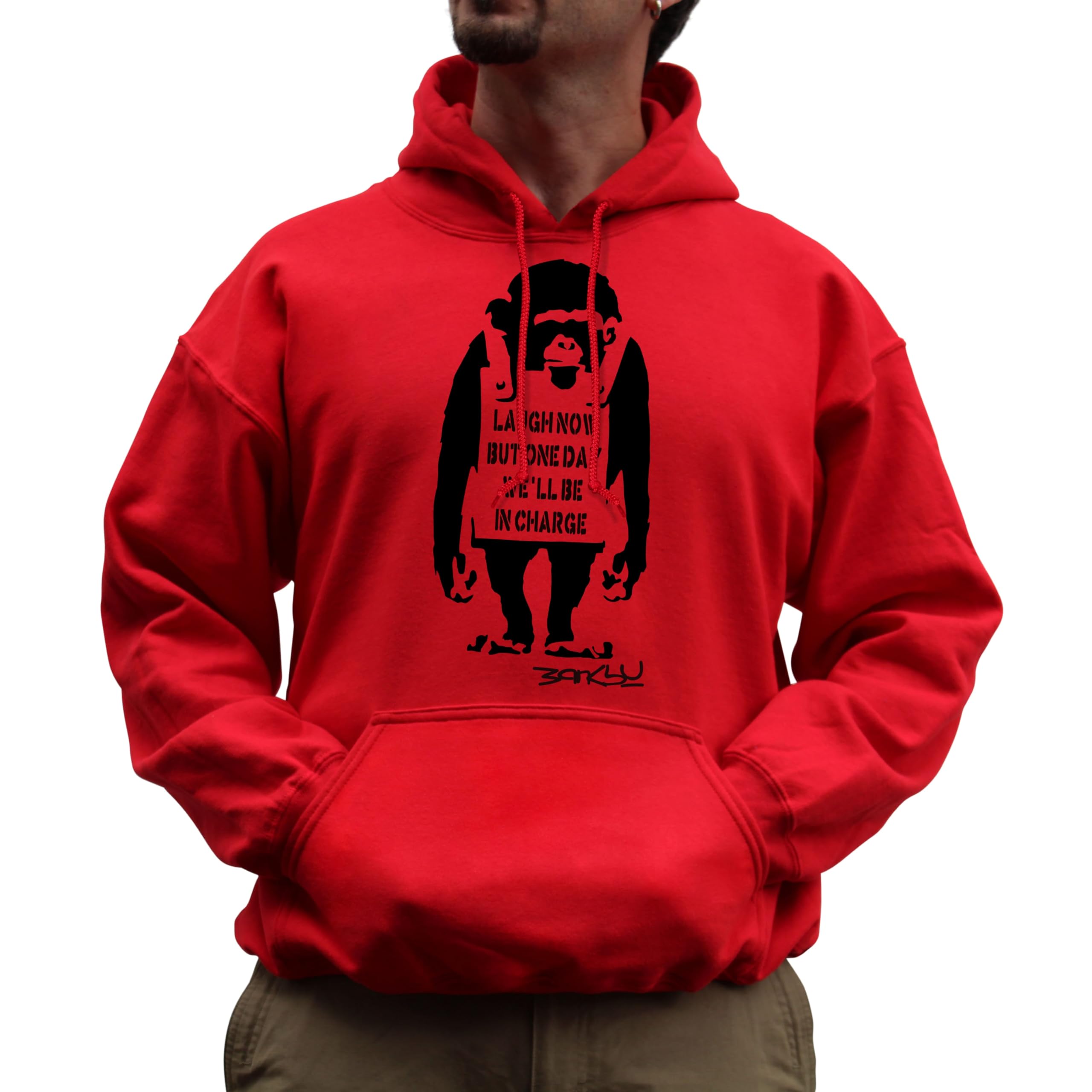 Nutees Banksy Laugh Now Monkey Art Funny Ape Hoodie (Red), Medium