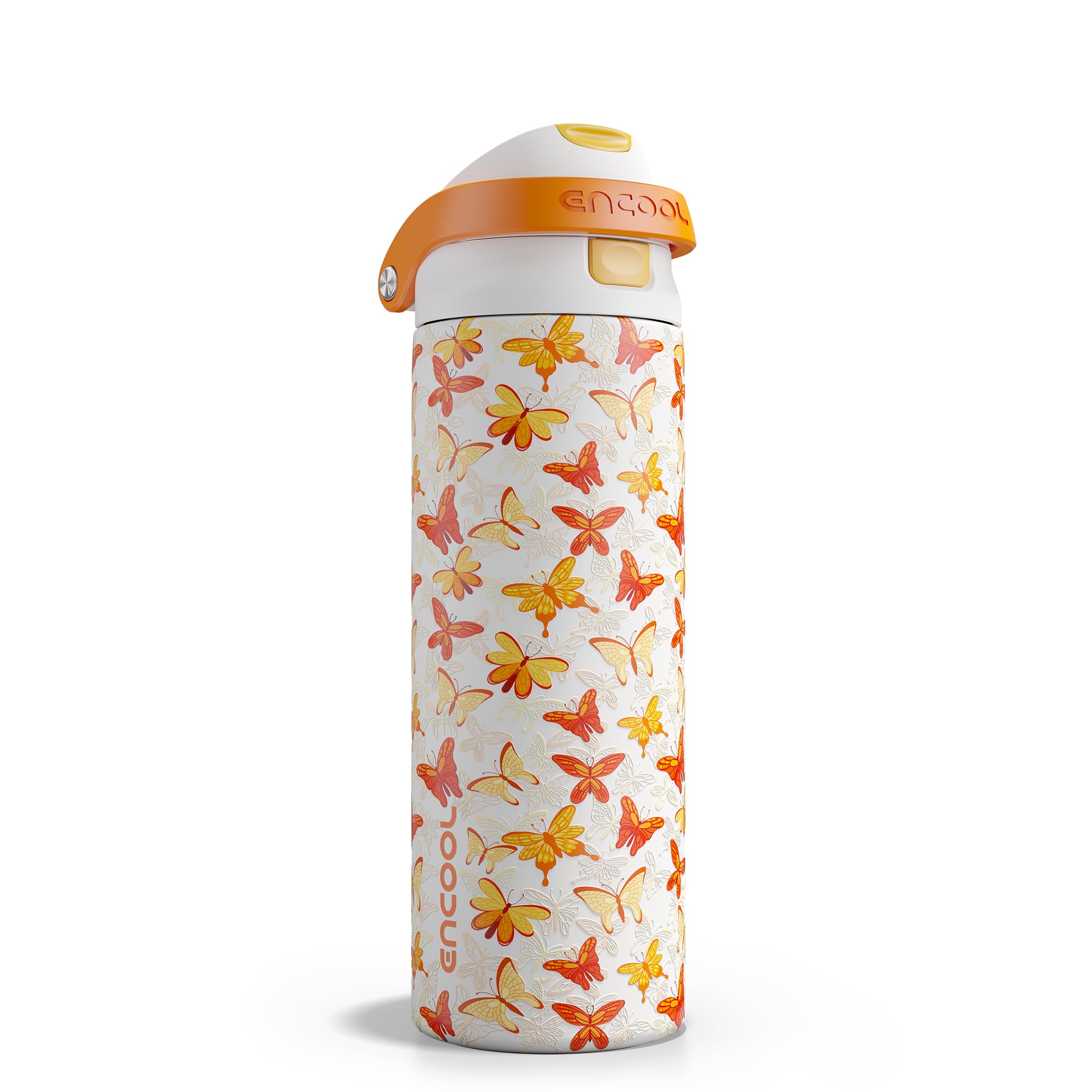 ENCOOL Leakproof Insulated Water Bottle with Straw Dual-Sip Water Bottle Bag-Safe Design for Work, Commute & Gym – Keeps Drinks Cold All Day, 24 oz, Sunset Butterflies