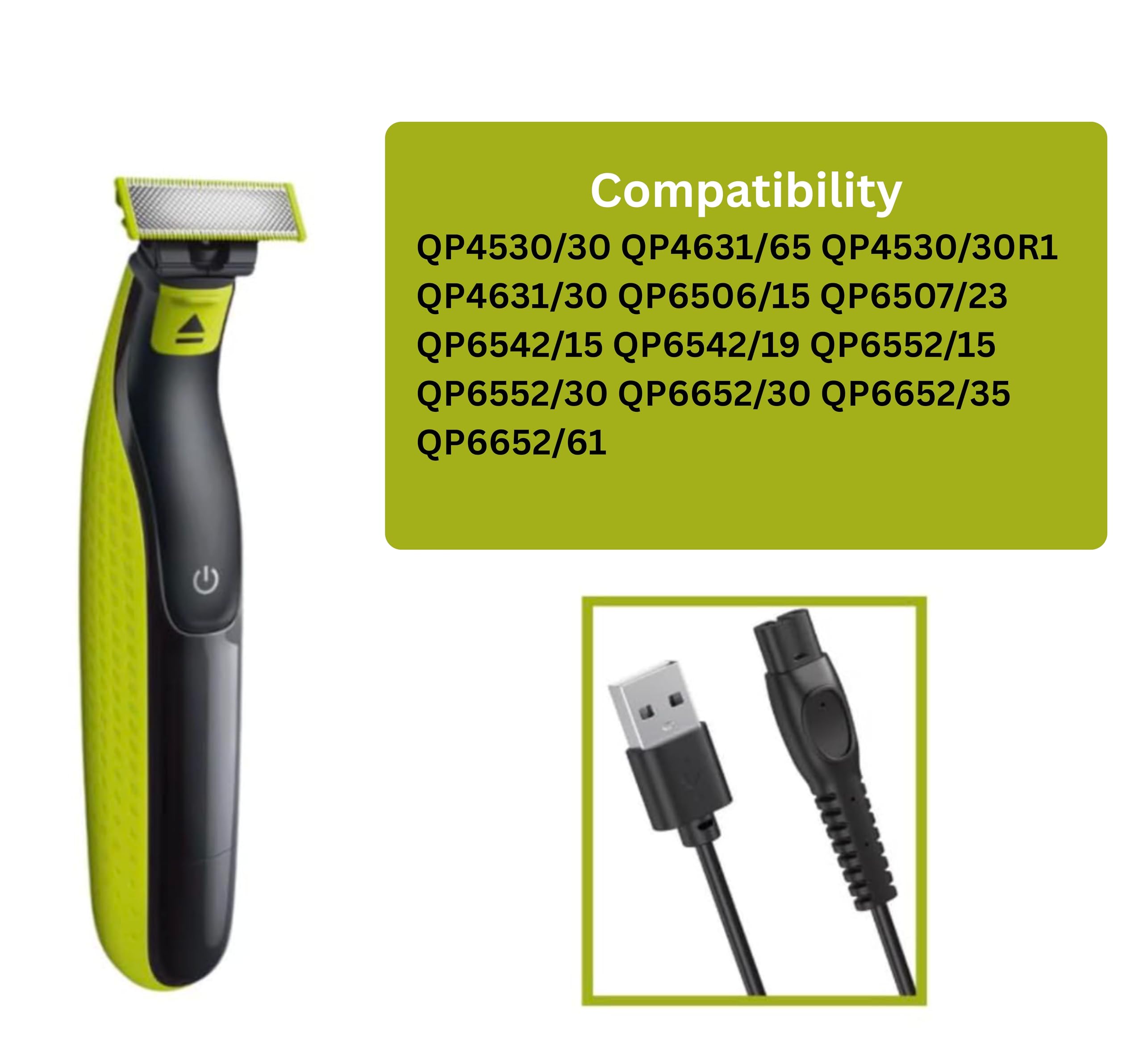 Ricambio Cavo USB 5V 100cm Caricatore per Rasoi Elettrici Philips QP4530, QP4631, QP6507, QP6542, QP6552