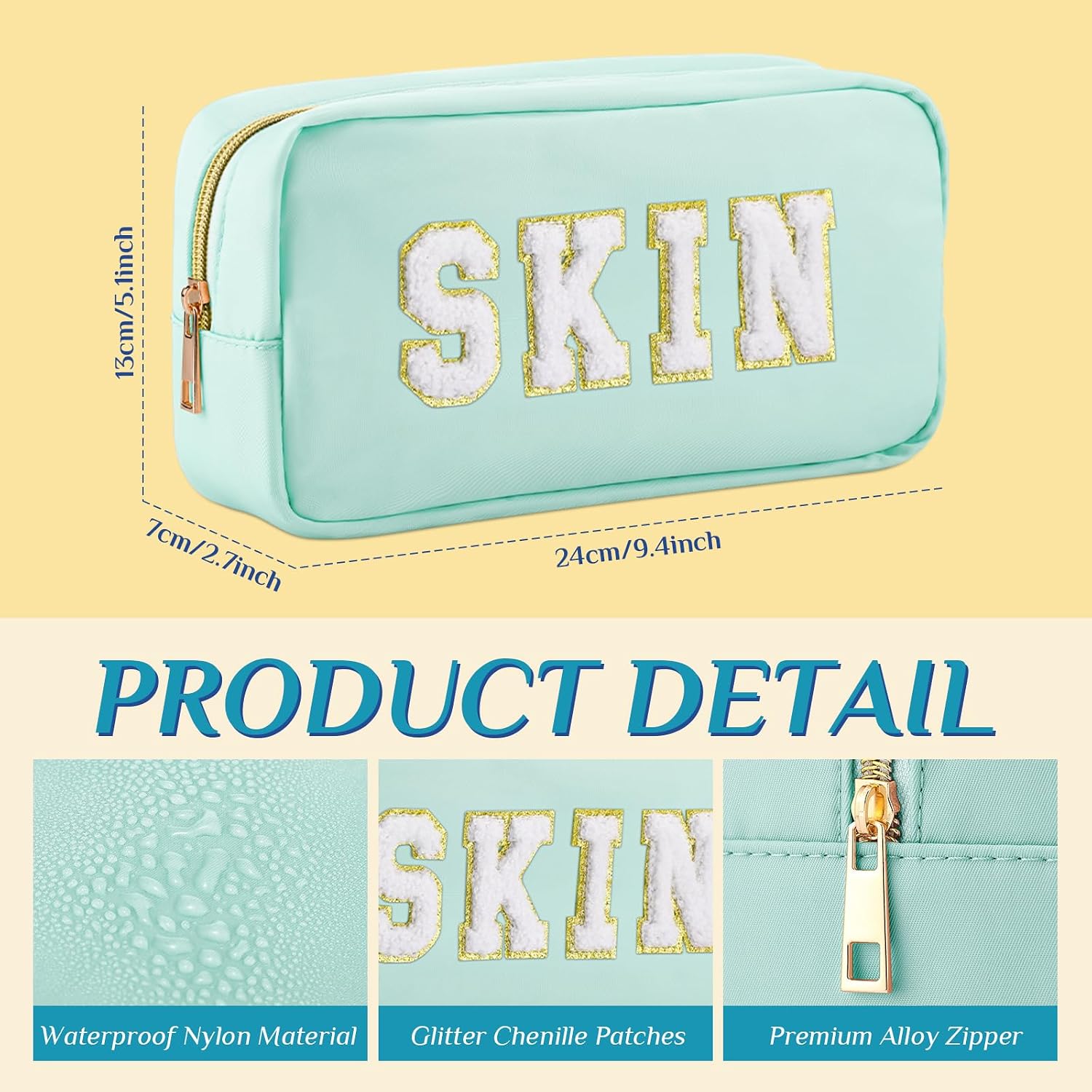 4 Pcs Preppy Makeup Bags Chenille Letter Stuff Bag Nylon Cosmetic Pouch Cases with Zipper for Women Travel Toiletry