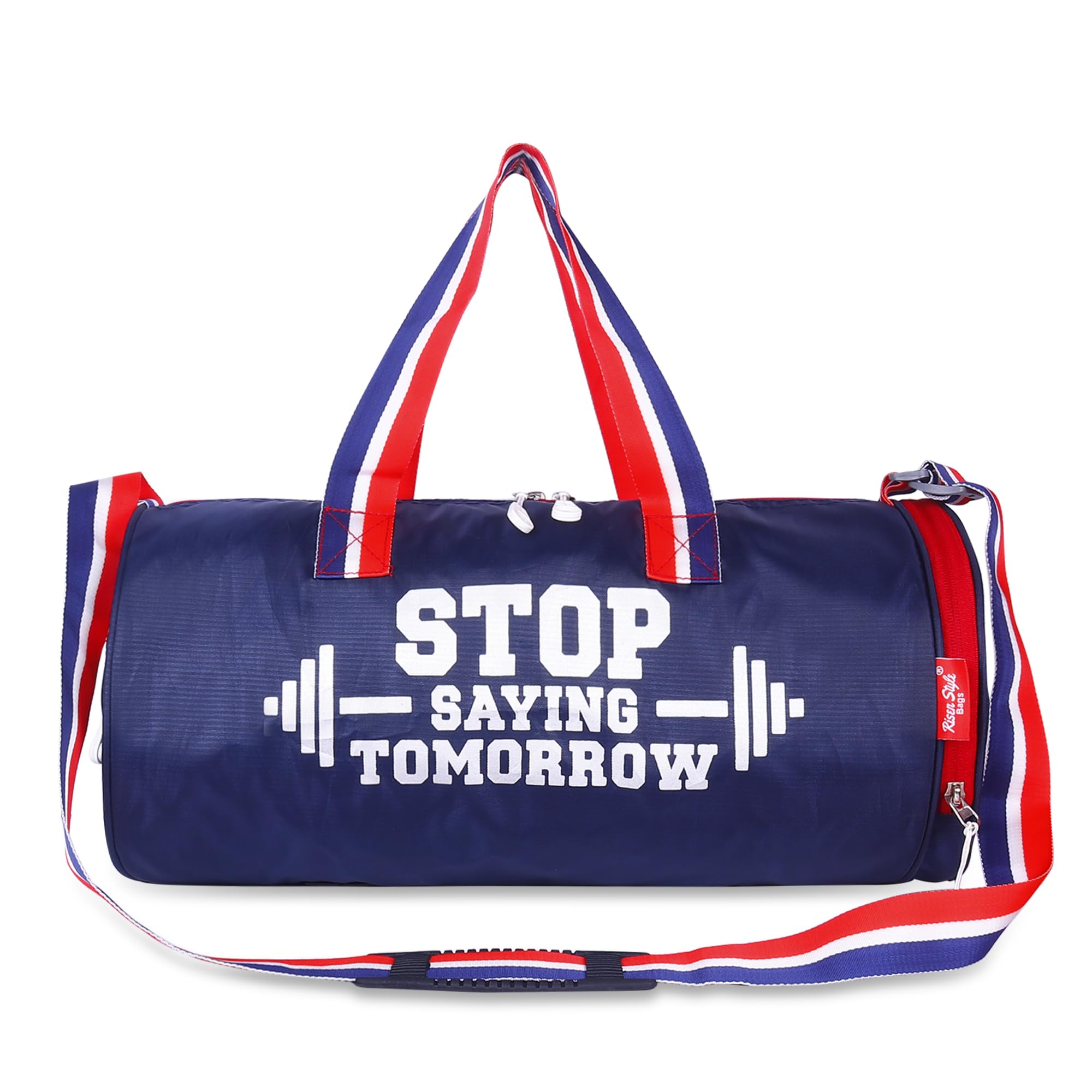 Gym Duffle Bag with Shoe Compartment, Navy Blue and Light Blue, 25L Capacity, Motivational Quote Design-image-32