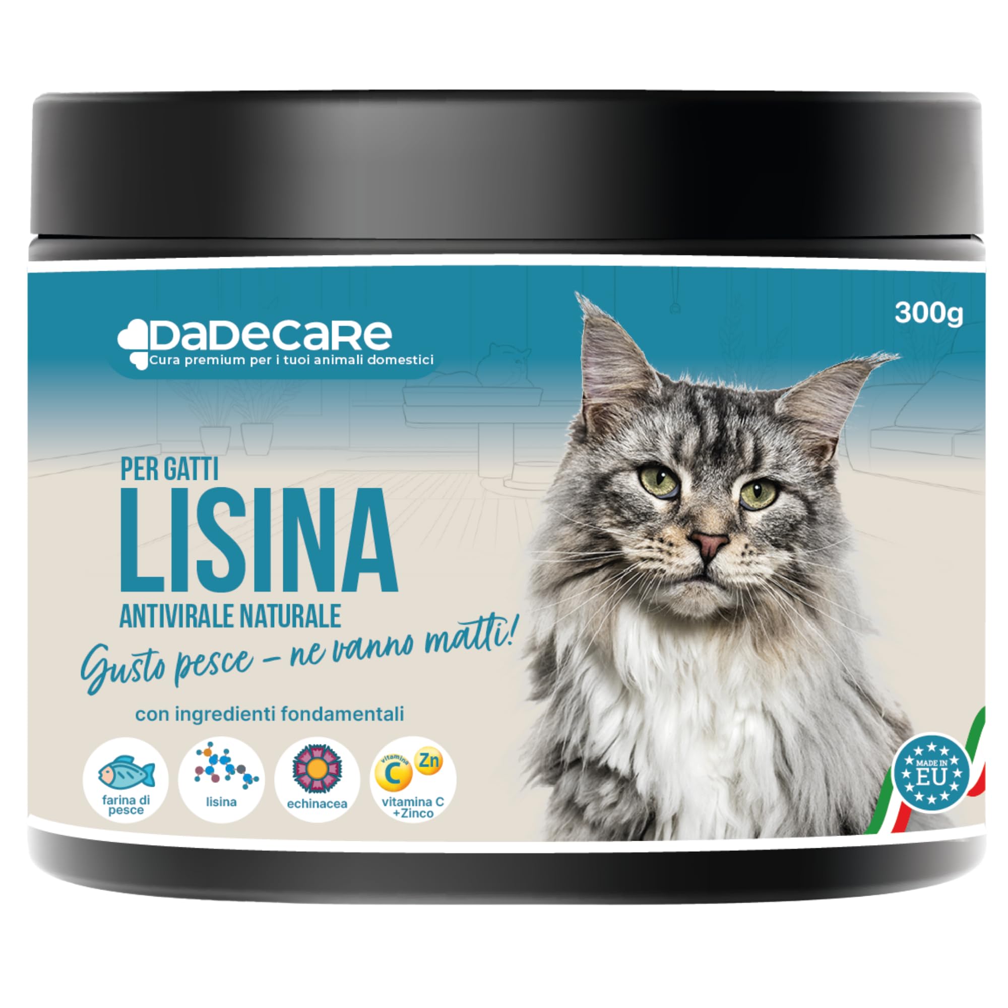 Lisina - 300 g integratore lisina in polvere - gusto pesce - rafforza il sistema immunitario, previene l'herpes felino - adatto a gatti giovani e anziani