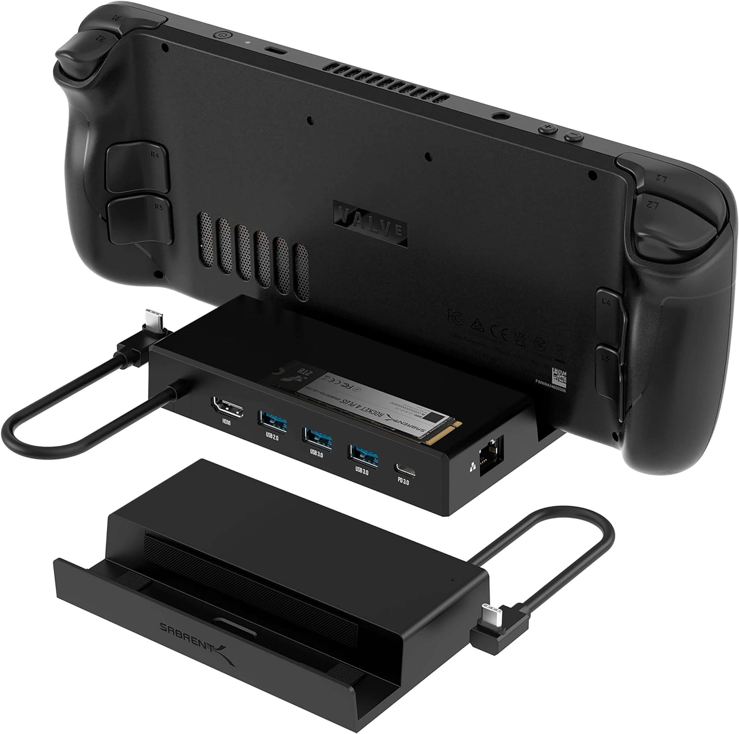 SABRENT Docking Station Compatible con Steam Deck, Base 7 en 1 con Ranura M.2 SSD, HDMI 2.0 4K@60Hz, Gigabit Ethernet, 2 Puertos USB-A 3.2 y USB 2.0 único, con Puerto de Carga USB-C de 90 W (DS-SDNV) | Base 7 en 1 con Ranura M.2 SSD, HDMI 2.0 4K@60Hz, Gig