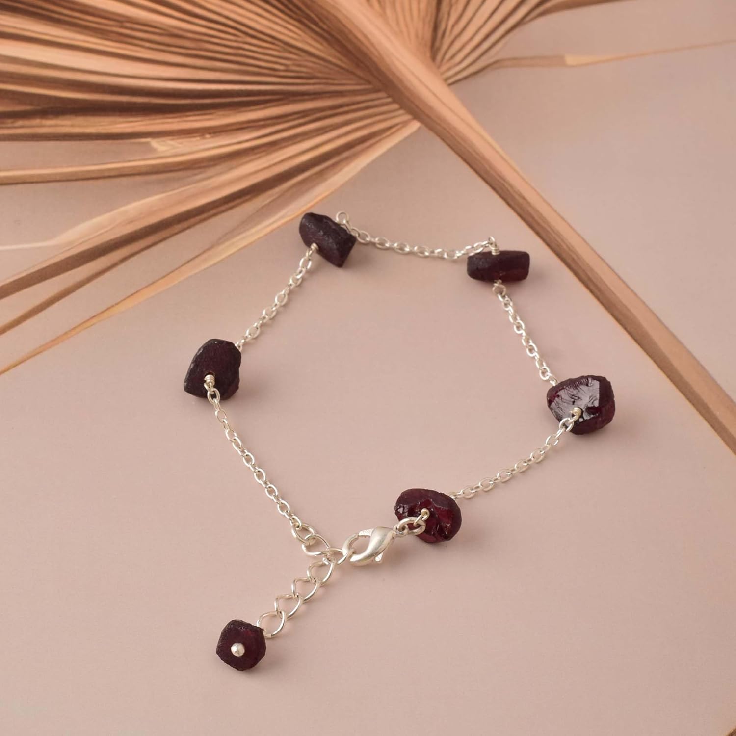 Natural Garnet Stone Bracelet – Raw Gemstone Chain Bracelet for Women – Handmade Adjustable Jewelry – Red Crystal Beads – January Birthstone Gift – Boho Chic Fashion Accessory (Garnet) - Image 4