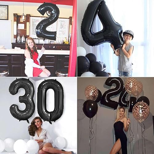 Miniatura 6 de Lovoir Globo negro de 40 pulgadas con el número 12 de 21 dígitos gigantes de papel de aluminio de Mylar para helio de 12 cumpleaños y 21 años,