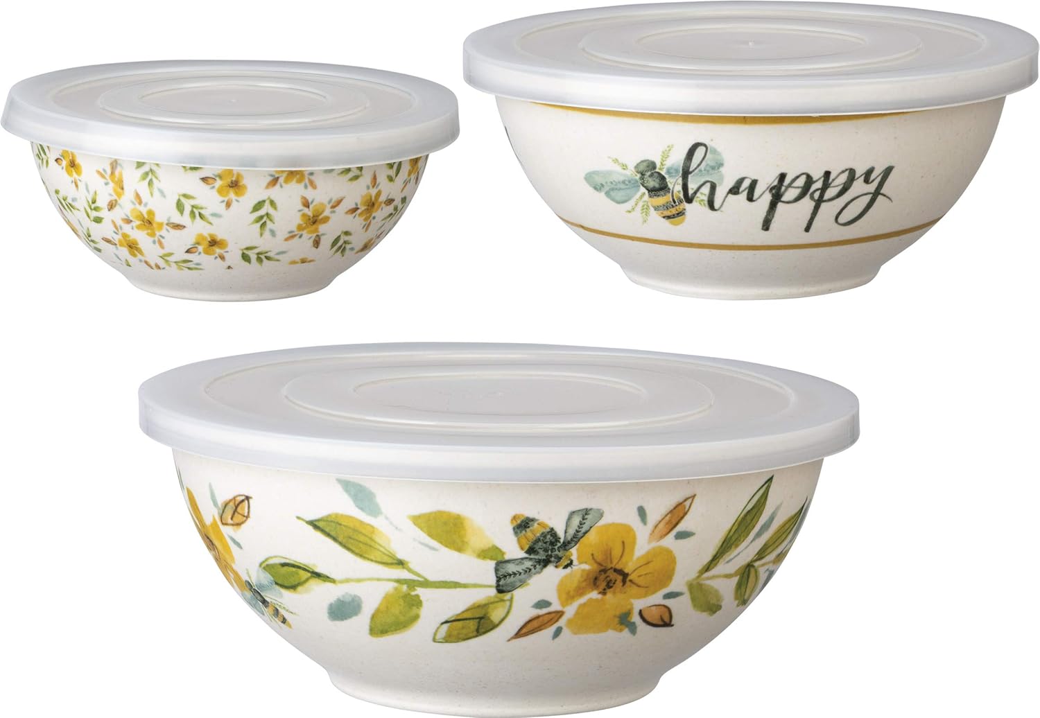 Primitives by Kathy Melamine Serving Bowls & Lids, Set of 3, Bees