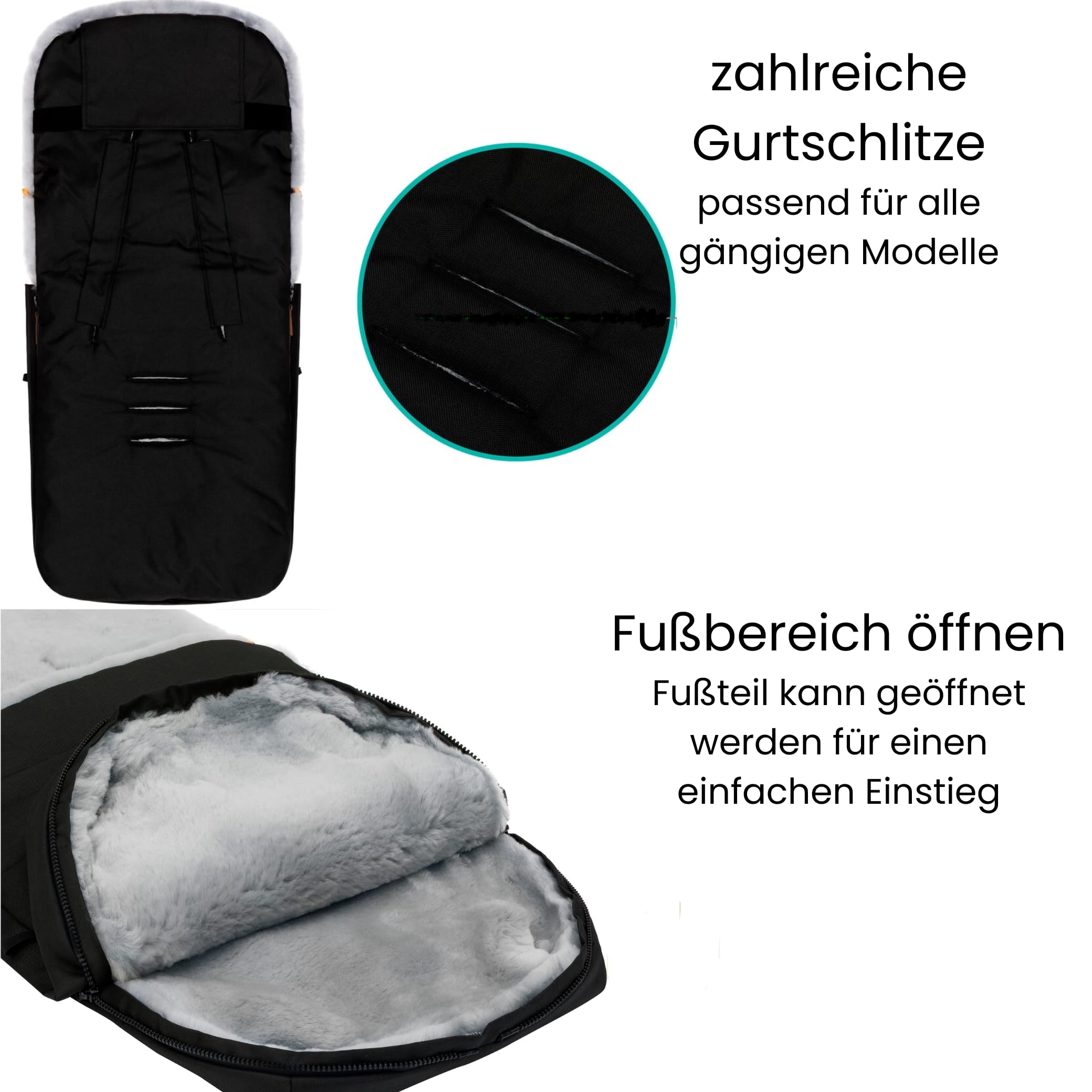 Fillikid Lammfellfußsack Bernina Kinderwagen Buggy Winterfußsack wind- wasserabweisend echtes Lammfell herausnehmbar Baby