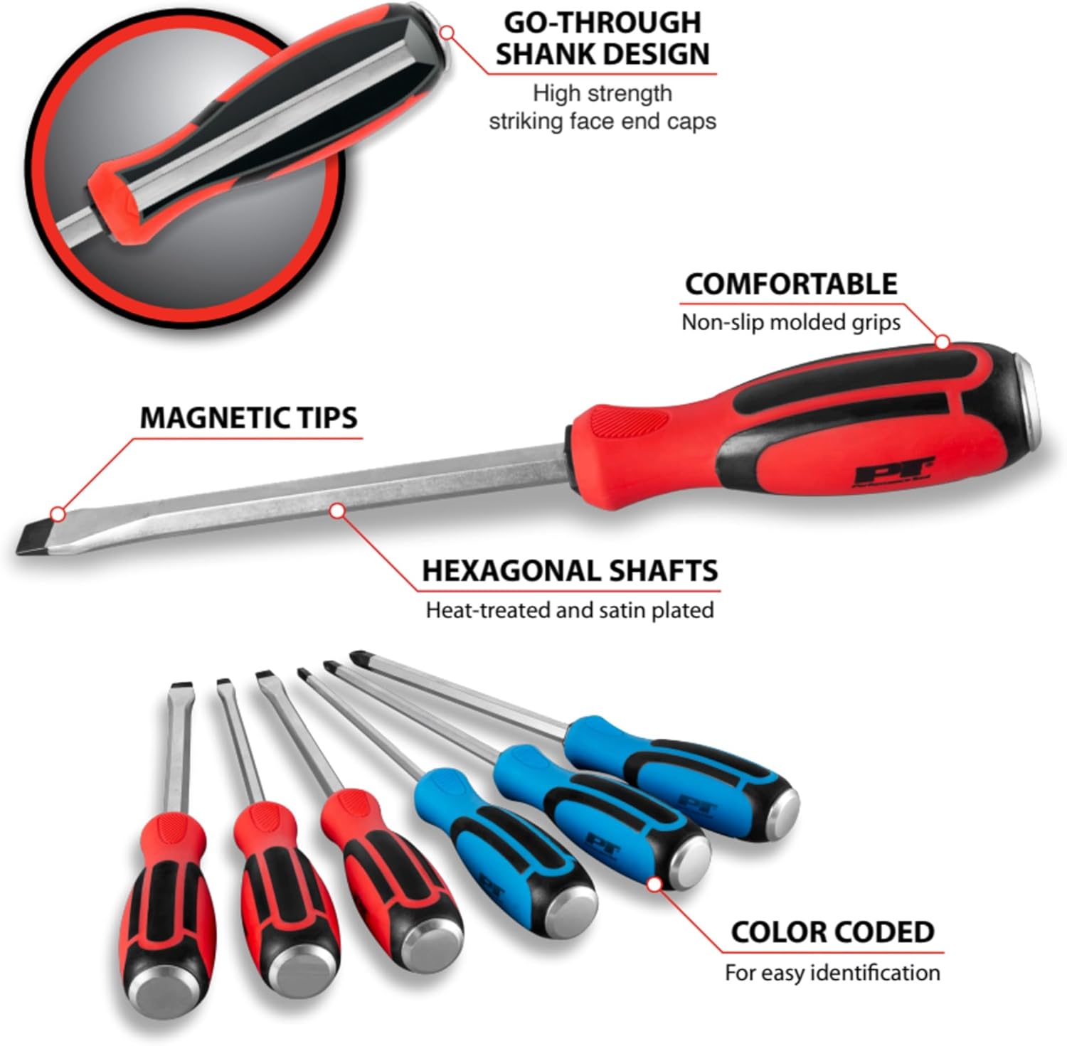 Performance Tool W1740 6Pc Go-Thru Screwdriver Set