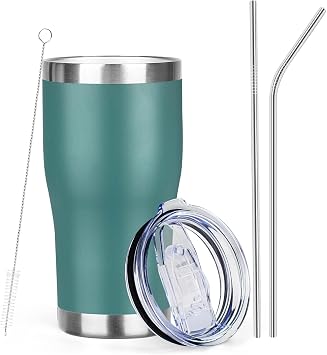 MEZMUT 20oz Coffee Tumbler with Lid and Straw Double Wall Vacuum Insulated Cup Stainless Steel Travel Mugs Insulated for Hot and Cold Leakproof Powder Coated Tumbler for Indoor and OutdoorDeep Green