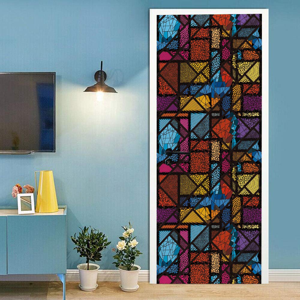 Sticker de porte géométrique coloré pour réveiller la décoration du salon
