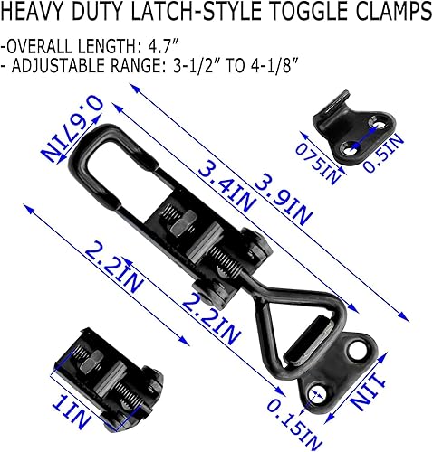 Miniatura 2 de Paquete de 10 abrazaderas de palanca negras, abrazadera de palanca estilo pestillo resistente, pestillo de acción de tracción ajustable con placa de