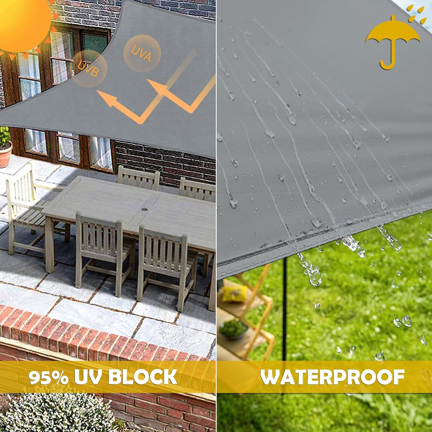 Sonnensegel 3.5x7m Sonnenschutz Balkon inkl Befestigungsseile,Windschutz Reißfest Wetterfest, Rechteckige Markise Segel Baldachin,Schutztuch Sonnensegel, für Terrasse Garten,Hellgrau