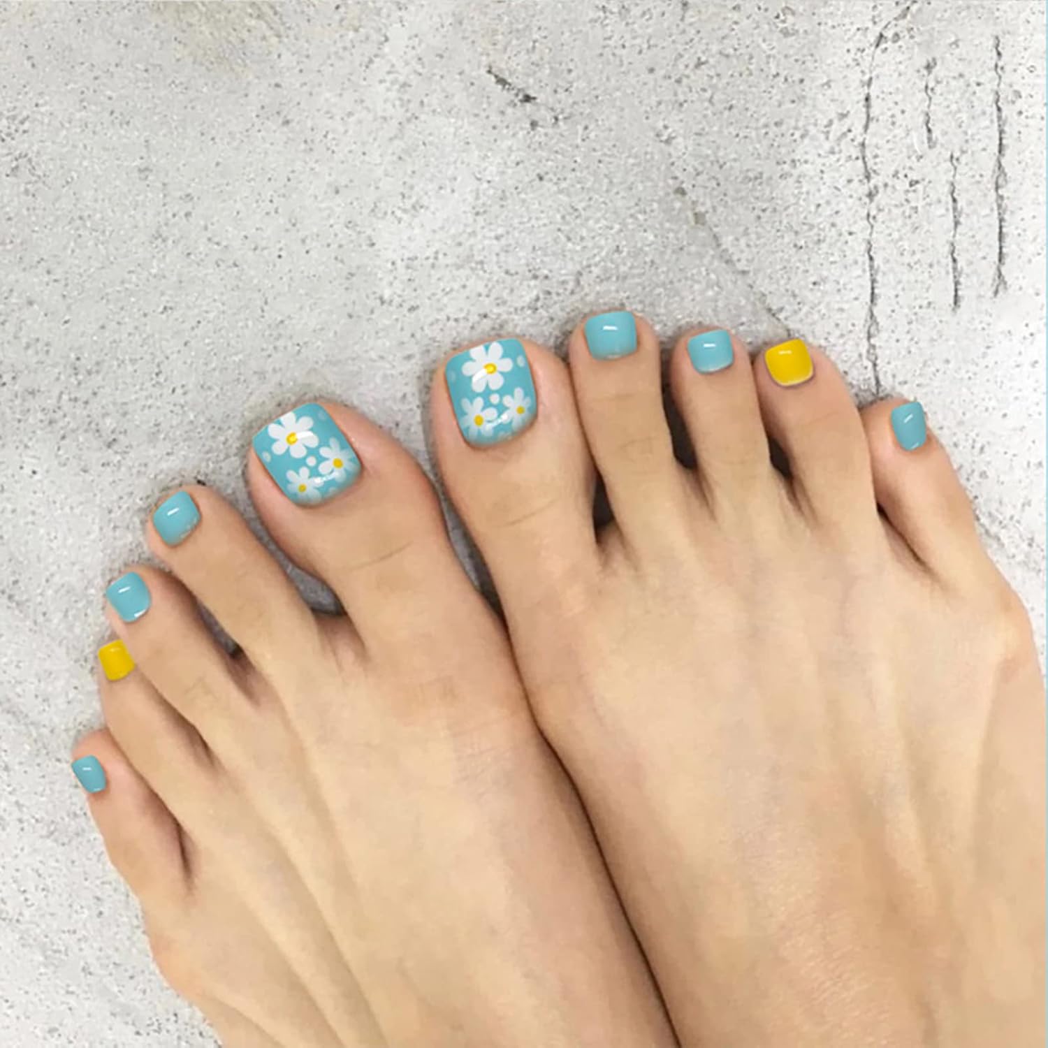 Press on Toenails Acrylic False Toes Nails with Blue Yellow